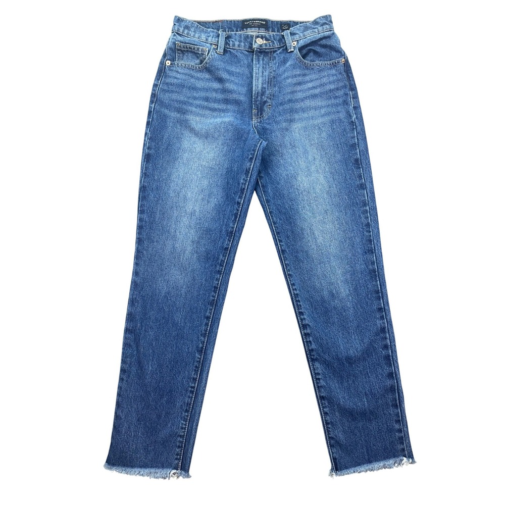Lucky Brand High Rise Mom Jeans Drew Ankle‎ Frayed Hem Denim Size 2/26 Fits 27"